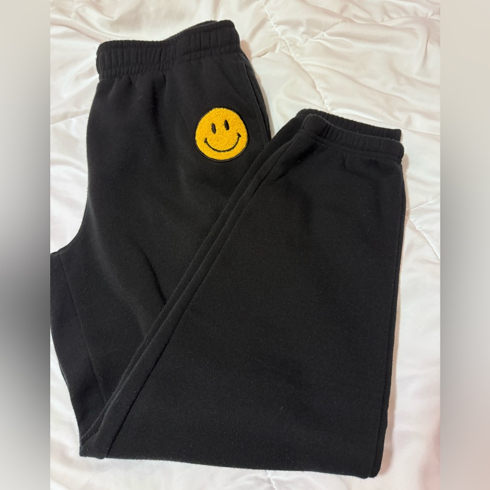 Black Sweatpants with Smiley Face
Brand: No Comment 
Washed but never worn